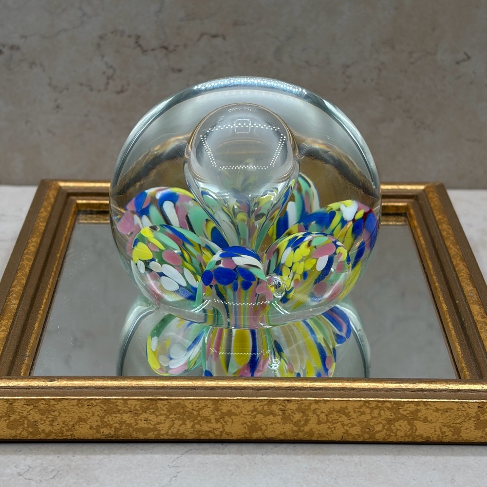 Vintage 1978 John Gentile Glass Company Paperweight Scrambled Millefiori Canes
